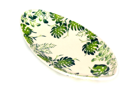 Platou oval pentru servire Green Leaves, ceramica smaltuita, pictat manual, 11,0 x 25,0 cm [0]