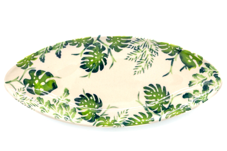 Platou oval pentru servire Green Leaves, ceramica smaltuita, pictat manual, 11,0 x 25,0 cm [1]