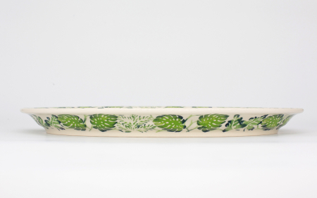 Platou oval pentru servire Green Leaves, ceramica smaltuita, pictat manual, 22,0 x 35,4 cm [4]