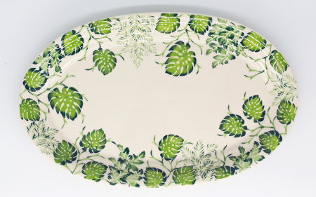 Platou oval pentru servire Green Leaves, ceramica smaltuita, pictat manual, 22,0 x 35,4 cm [2]