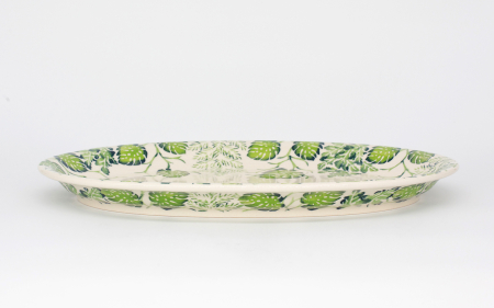 Platou oval pentru servire Green Leaves, ceramica smaltuita, pictat manual, 22,0 x 35,4 cm [3]