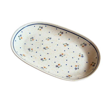 Platou oval pentru servire Little Flowers, ceramica smaltuita, pictat manual, 16,8 x 27,3 cm [4]