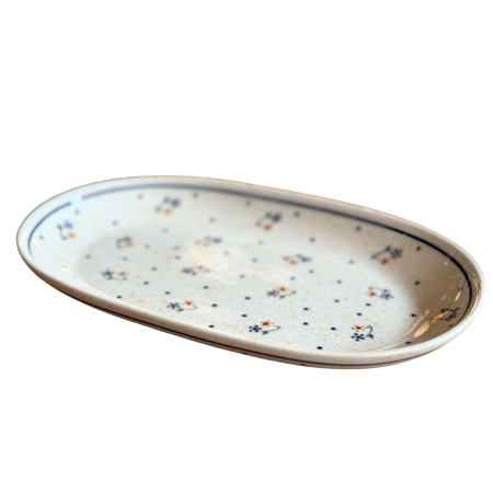 Noutăți. - Platou oval pentru servire Little Flowers, ceramica smaltuita, pictat manual, 16,8 x 27,3 cm