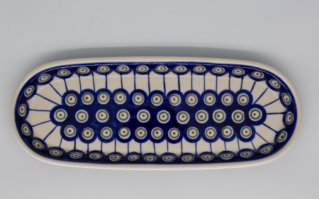 Platou oval pentru servire Peacock Eyes, ceramica smaltuita, pictat manual, 11,1 x 28,3 cm [0]