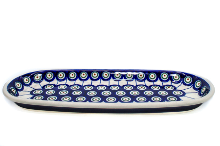 Platou oval pentru servire Peacock Eyes, ceramica smaltuita, pictat manual, 11,1 x 28,3 cm [5]
