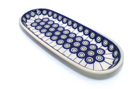 Platou oval pentru servire Peacock Eyes, ceramica smaltuita, pictat manual, 11,1 x 28,3 cm [2]