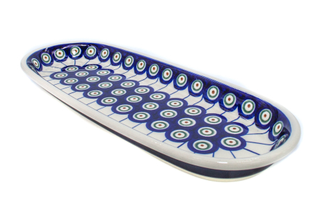 Colectia Peacock Eyes - Platou oval pentru servire Peacock Eyes, ceramica smaltuita, pictat manual, 11,1 x 28,3 cm