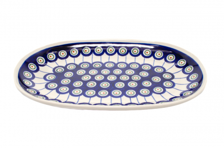 Platou oval pentru servire Peacock Eyes, ceramica smaltuita, pictat manual, 16,8 x 27,3 cm [4]