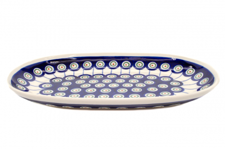 Platou oval pentru servire Peacock Eyes, ceramica smaltuita, pictat manual, 16,8 x 27,3 cm [1]