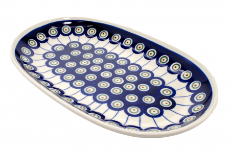 Platou oval pentru servire Peacock Eyes, ceramica smaltuita, pictat manual, 16,8 x 27,3 cm [2]