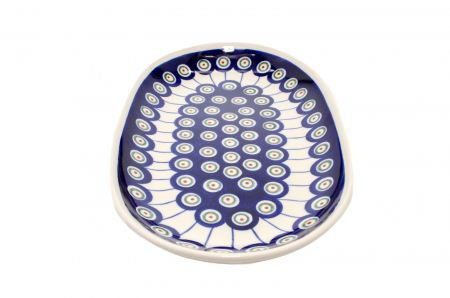 Platou oval pentru servire Peacock Eyes, ceramica smaltuita, pictat manual, 16,8 x 27,3 cm [3]