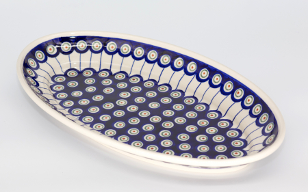 Platou oval pentru servire  Peacock Eyes, ceramica smaltuita, pictat manual, 20,5x36,0 cm [2]