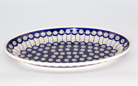 Platou oval pentru servire  Peacock Eyes, ceramica smaltuita, pictat manual, 20,5x36,0 cm [1]
