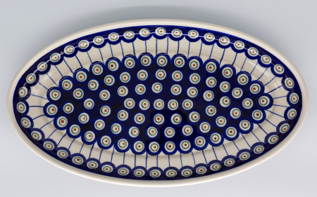 Platou oval pentru servire  Peacock Eyes, ceramica smaltuita, pictat manual, 20,5x36,0 cm [0]