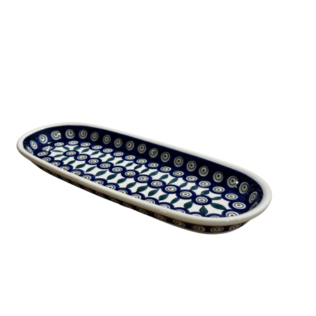 Platou oval pentru servire Peacock Tear Drops, ceramica smaltuita, pictat manual, 11,1 x 28,3 cm [3]