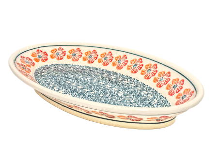 Platou oval pentru servire Poppy Rain, ceramica smaltuita, pictat manual, 15,7 x 27,0 cm [0]