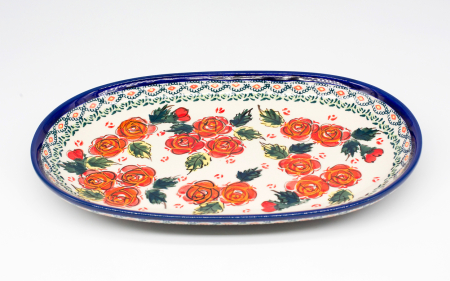 Platou oval pentru servire Roses, ceramica smaltuita, pictat manual, 16,8 x 27, 3 cm [1]