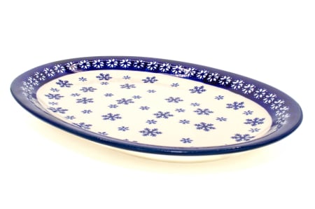 Platou oval pentru servire Snowflakes, ceramica smaltuita, pictat manual, 22,1 x 29,1cm [3]
