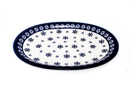 Platou oval pentru servire Snowflakes, ceramica smaltuita, pictat manual, 22,1 x 29,1cm [1]