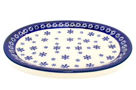 Platou oval pentru servire Snowflakes, ceramica smaltuita, pictat manual, 22,1 x 29,1cm [2]
