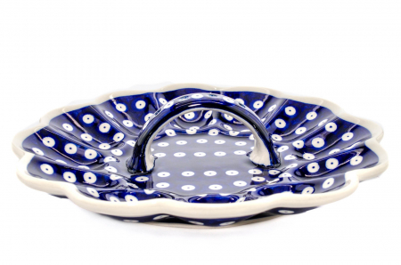 Platou cu maner pentru oua Blue Eyes, ceramica smaltuita, pictat manual, 24,0 cm [2]