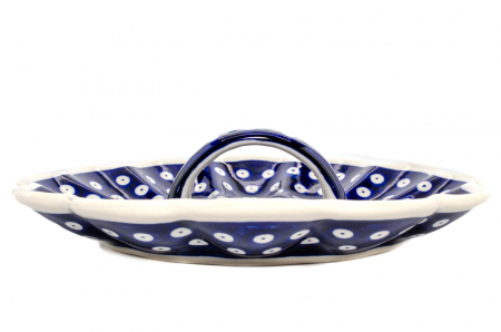 Platou cu maner pentru oua Blue Eyes, ceramica smaltuita, pictat manual, 24,0 cm [4]