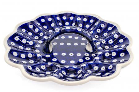 Platou cu maner pentru oua Blue Eyes, ceramica smaltuita, pictat manual, 24,0 cm [0]