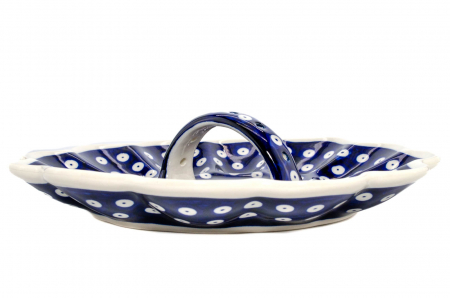 Platou cu maner pentru oua Blue Eyes, ceramica smaltuita, pictat manual, 24,0 cm [5]