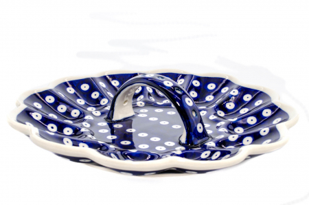 Platou cu maner pentru oua Blue Eyes, ceramica smaltuita, pictat manual, 24,0 cm [3]