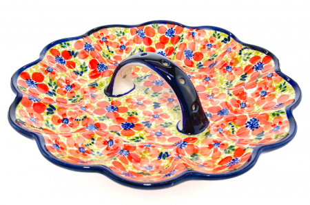 Platou cu maner pentru oua Fire Poppies, ceramica smaltuita, pictat manual, 24,0 cm [1]