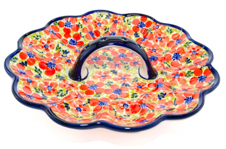 Platou cu maner pentru oua Fire Poppies, ceramica smaltuita, pictat manual, 24,0 cm [0]