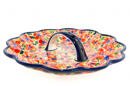 Platou cu maner pentru oua Fire Poppies, ceramica smaltuita, pictat manual, 24,0 cm [3]