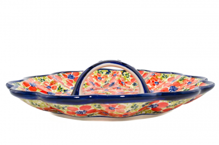 Platou cu maner pentru oua Fire Poppies, ceramica smaltuita, pictat manual, 24,0 cm [4]