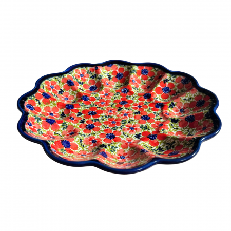 Paște - Platou pentru oua Fire Poppies, ceramica smaltuita, pictat manual, 24,0 cm