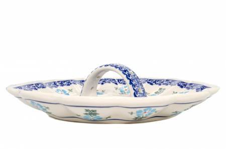 Platou cu maner pentru oua Forget-me-nots, ceramica smaltuita, pictat manual, 24,0 cm [5]