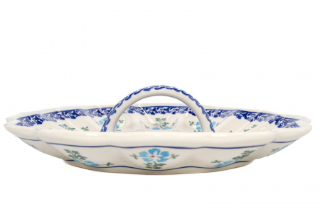 Platou cu maner pentru oua Forget-me-nots, ceramica smaltuita, pictat manual, 24,0 cm [4]