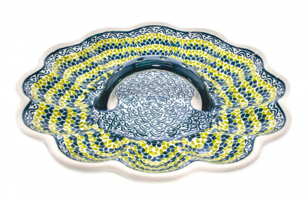 Platou cu maner pentru oua Leaf Bed, ceramica smaltuita, pictat manual, 24,0 cm [0]