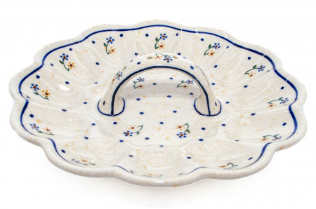 Platou cu maner pentru oua Little Flowers, ceramica smaltuita, pictat manual, 24,0 cm [0]