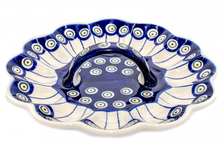 Platou cu maner pentru oua Peacock Eyes, ceramica smaltuita, pictat manual, 24,0 cm [0]