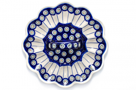 Platou cu maner pentru oua Peacock Eyes, ceramica smaltuita, pictat manual, 24,0 cm [2]