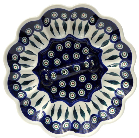 Platou cu maner pentru oua Peacock Tear Drops, ceramica smaltuita, pictat manual, 24,0 cm [1]