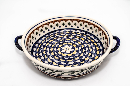 Platou rotund cu manere pentru servire Festive Season, ceramica smaltuita, pictat manual, 31,5 x 6,7 cm, volum 1,7 L [0]