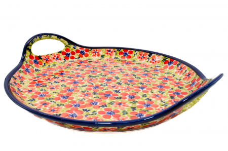 Platou rotund cu manere pentru servire Fire Poppies, ceramica smaltuita, pictat manual, 28,5 / 33,0 cm [1]