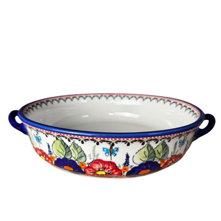 Platou rotund cu manere pentru servire Poppy Fountain, ceramica smaltuita, pictat manual