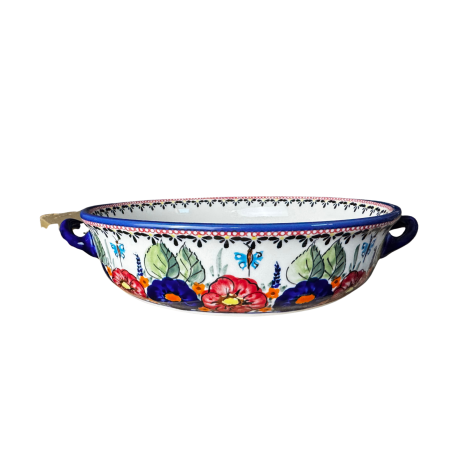 Platou rotund cu manere pentru servire Poppy Fountain, ceramica smaltuita, pictat manual [5]