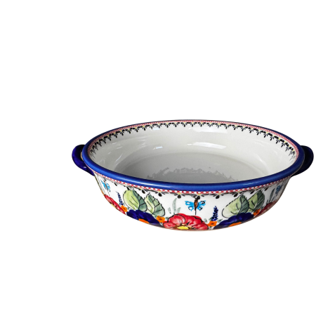 Platou rotund cu manere pentru servire Poppy Fountain, ceramica smaltuita, pictat manual [7]