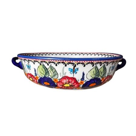 Platou rotund cu manere pentru servire Poppy Fountain, ceramica smaltuita, pictat manual [3]