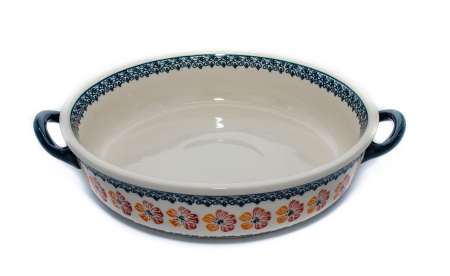 Platouri servire - Platou rotund cu manere pentru servire Poppy Rain, ceramica smaltuita, pictat manual, 31,5 x 6,7 cm, volum 1,7 L