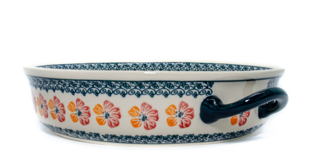 Platou rotund cu manere pentru servire Poppy Rain, ceramica smaltuita, pictat manual, 31,5 x 6,7 cm, volum 1,7 L [2]