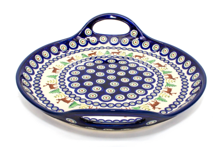 Platou rotund cu manere pentru servire Reindeer, ceramica smaltuita, pictat manual, 28,5 / 33,0 cm [5]